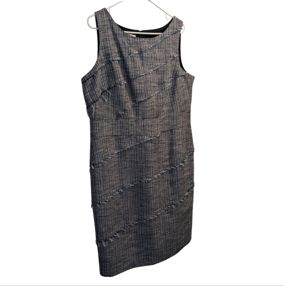 Evan Picone Blue/Black/Gray Fringed Midi Dress 16